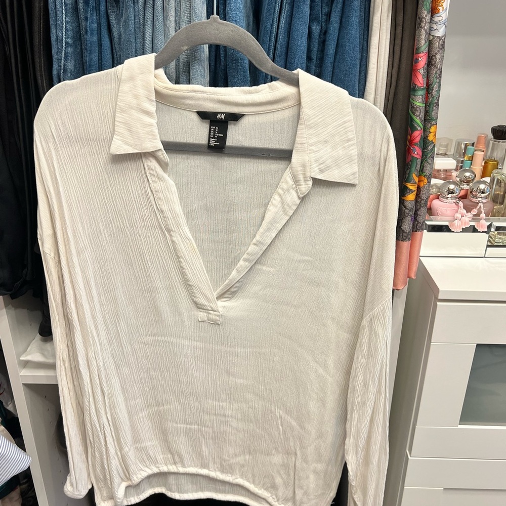 H&M White Crepe Blouse